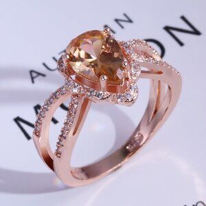 💎 Elegant Pear Zircon Double Layer Rose Gold Water Drop Ring for Women,VIP542